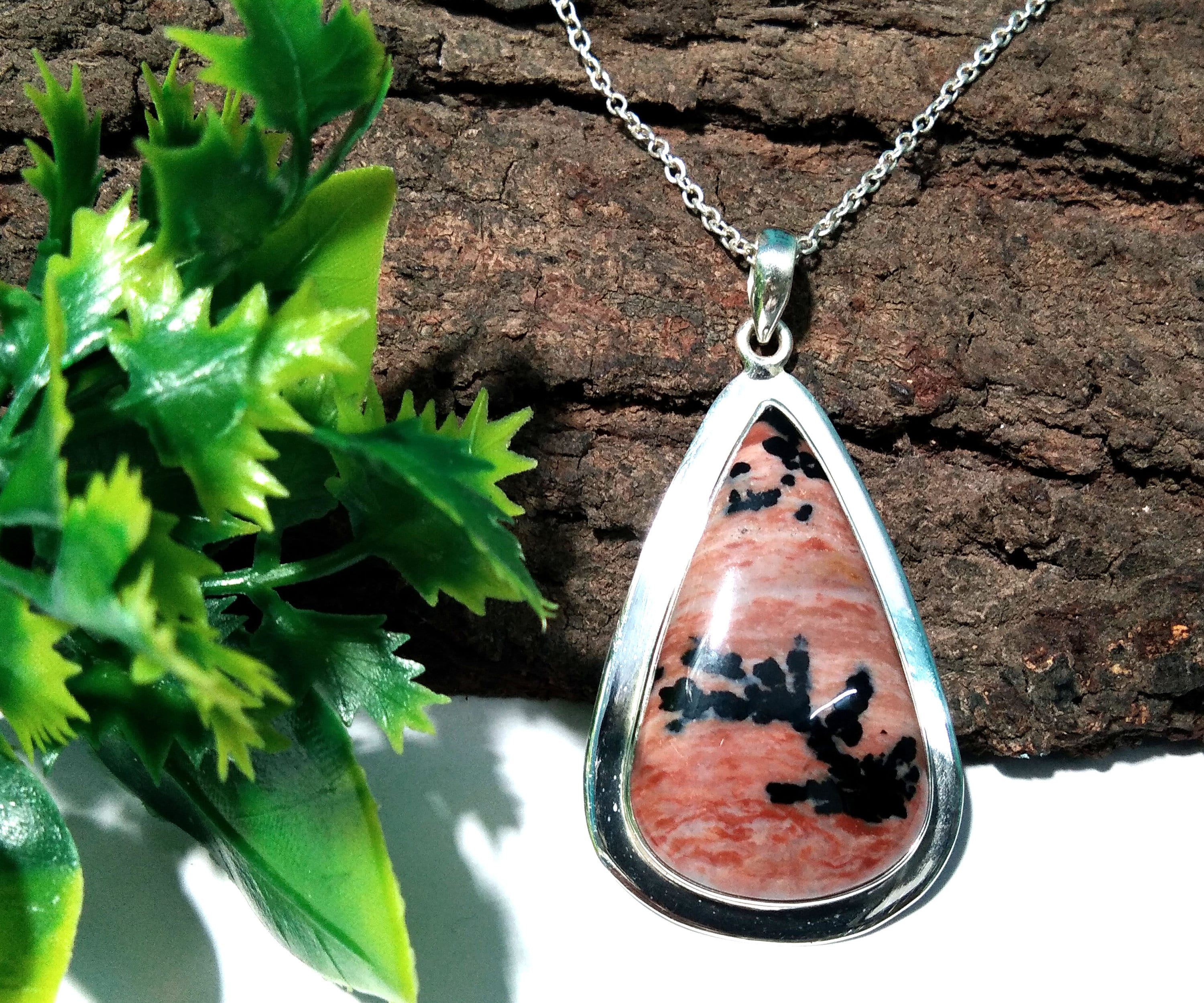 Natural Honey Dendrite Opal Stone Pendant Chain Necklace, 925 Sterling Silver Pendant Designer, Honey Dendrite Stone Pendant Gift For Her